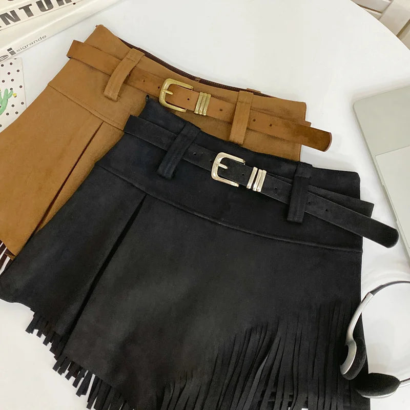 Tassel Detail Faux Suede Shorts