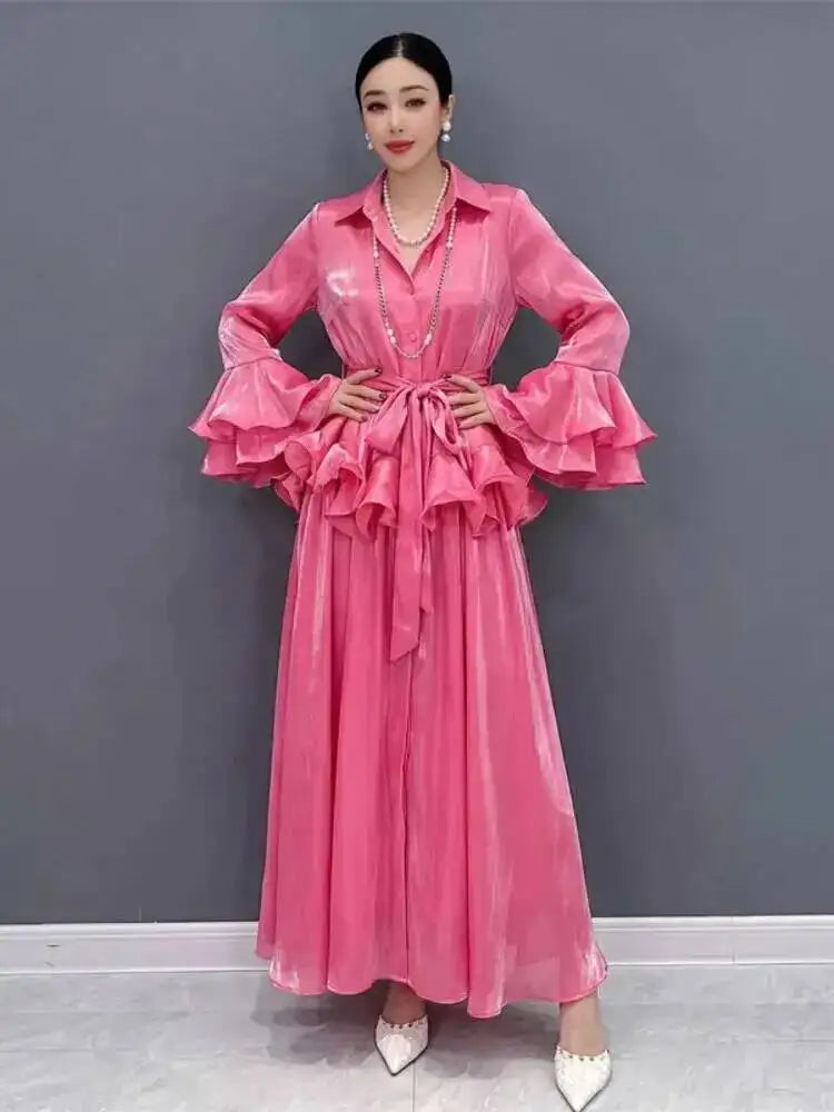 Belted Flare Sleeve Two Piece Set