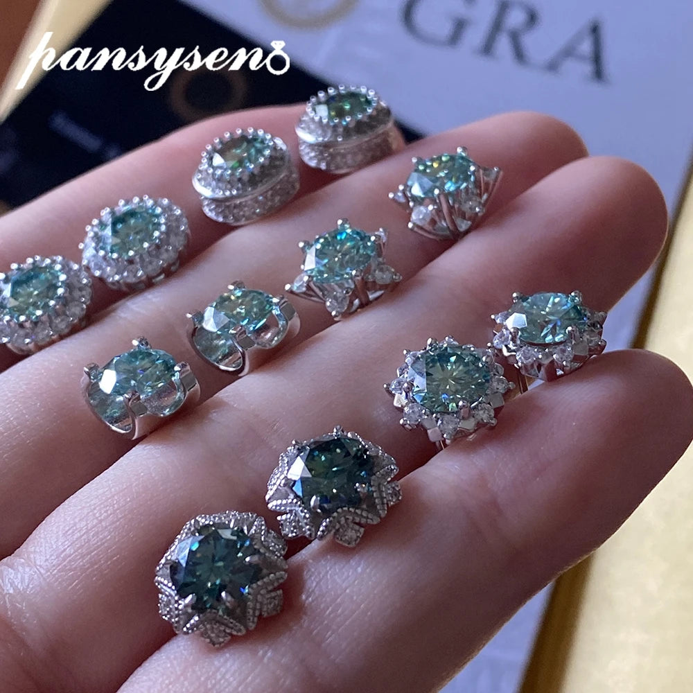 Stud Earrings With Blue Green Moissanite 2 Carat Total Elegant Timeless Style Gift