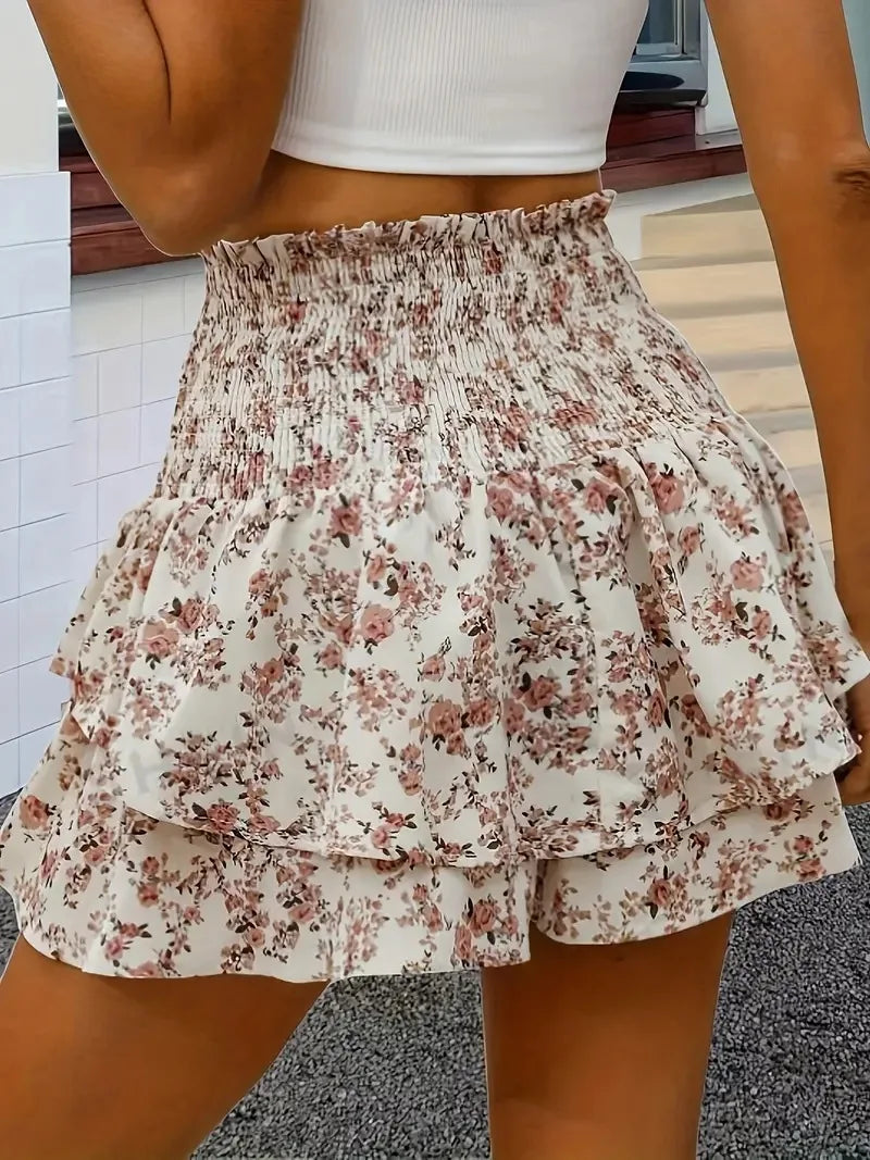 Boho Printed High Waist A Line Mini Skirt for Women