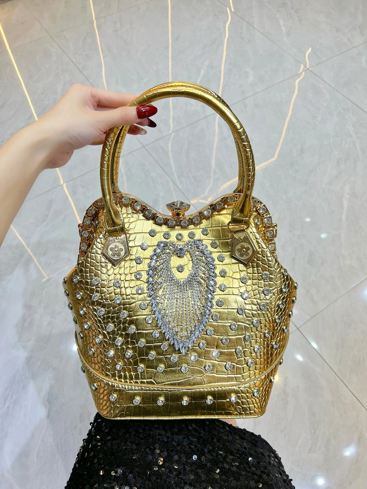 New Women's Dinner Bag with Diamonds Shiny Dinner Party Handbag Luxury Brand Diamond-encrusted Fashionable Women's Shoulder Bag