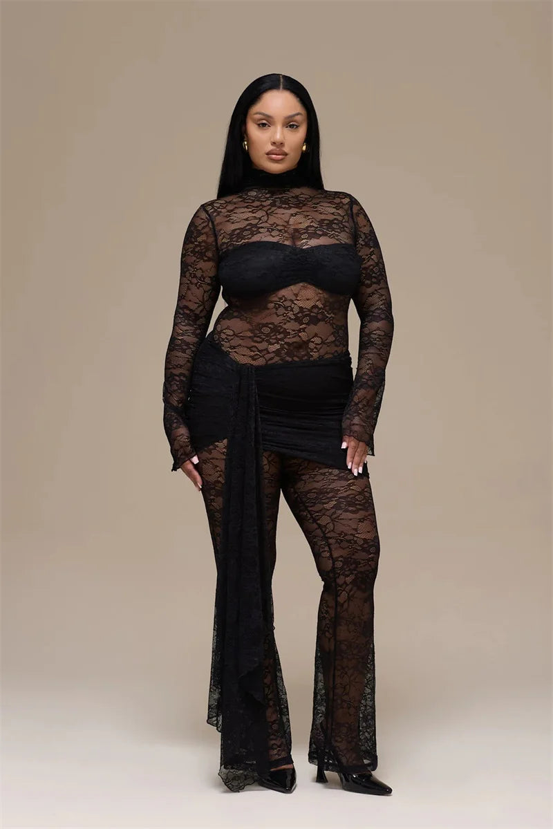 Lace Mesh Ruched Draped Jumpsuit