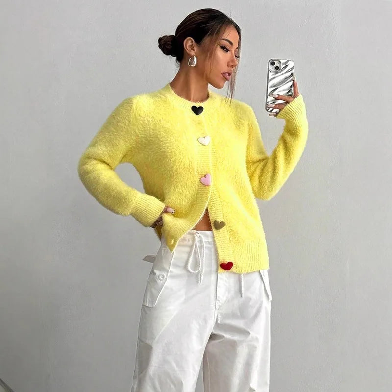 Autumn Winter Women Warm Cardigan Sports Sweater Jacket O-Neck Knitted  Wool Casual Colorful Buttons Comfortable Women Sweater