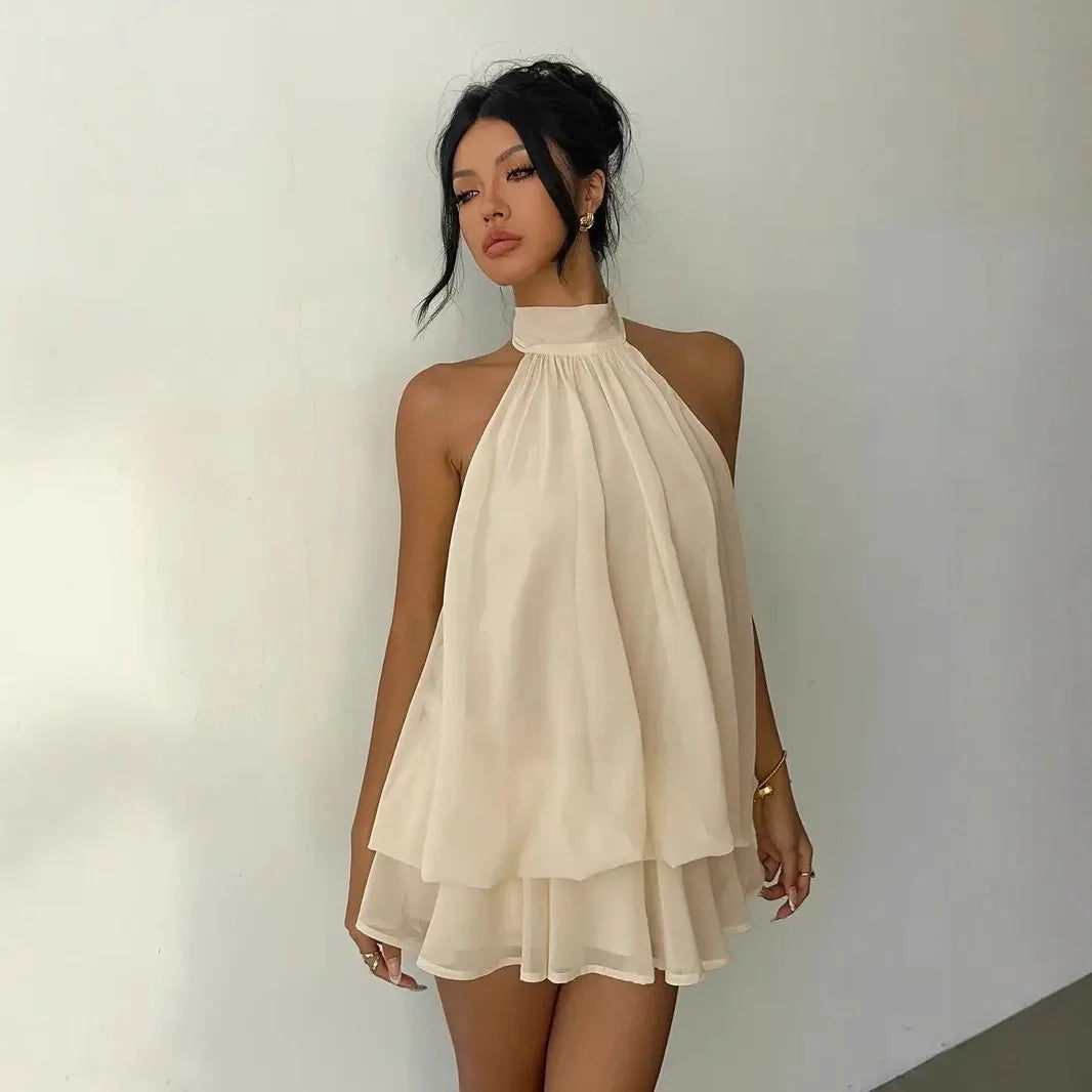 Chiffon Halter Backless Summer Mini Dress for Women