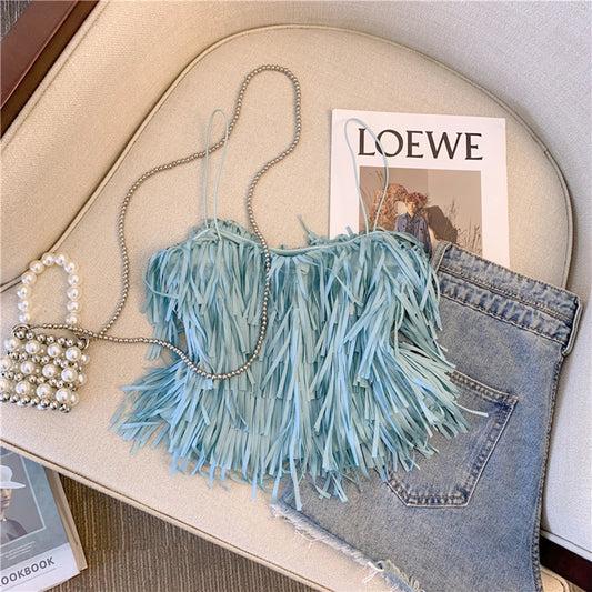 Blue Fringe Halter Top