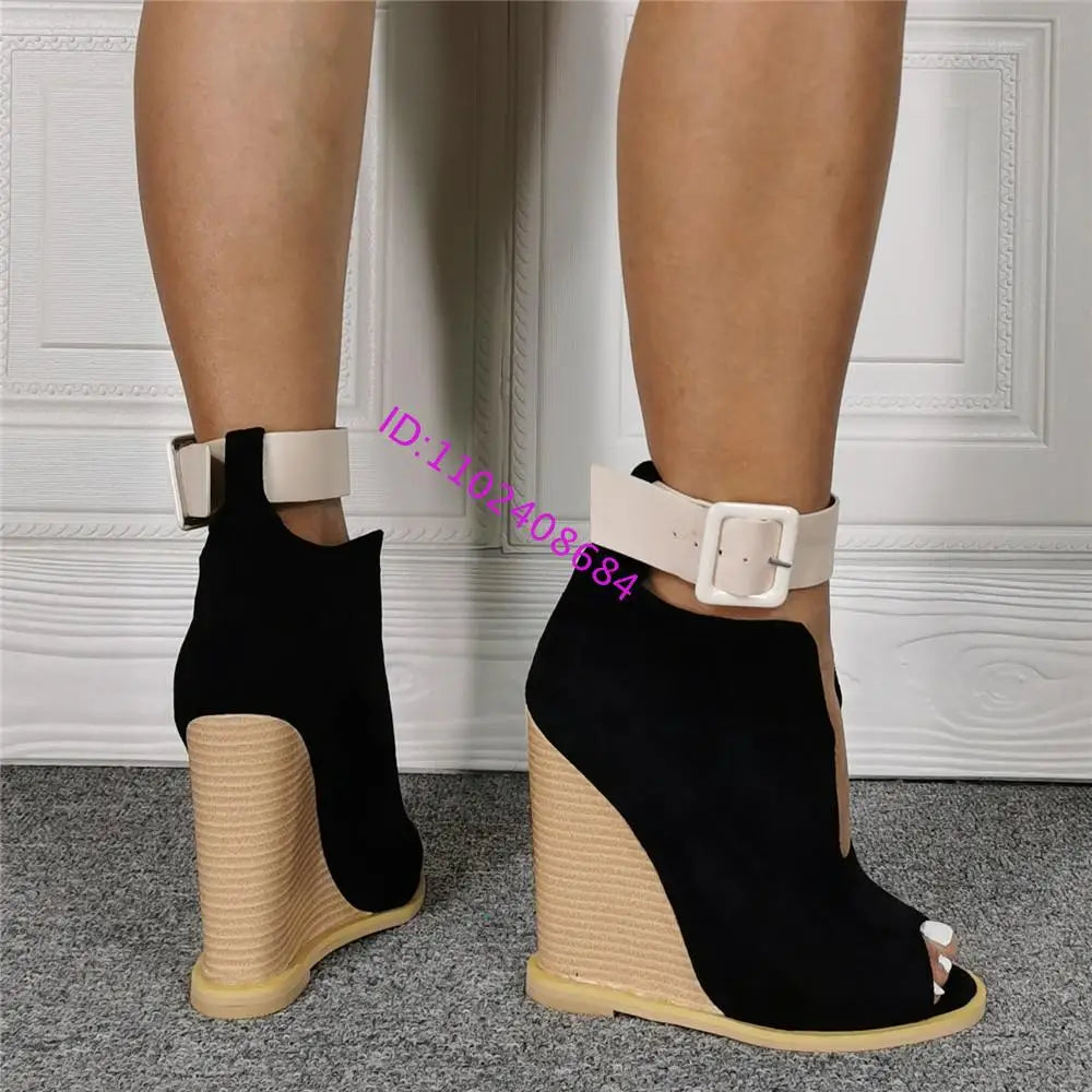 Adjustable Strap Peep Toe Wedge Sandals