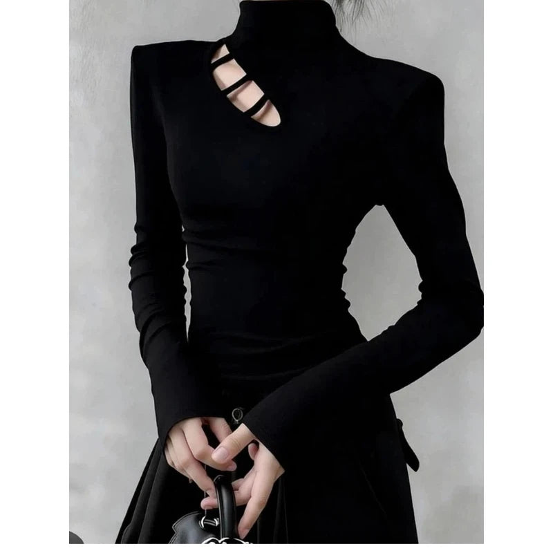 Long Sleeve Turtleneck Hollow Out Pullover For Women