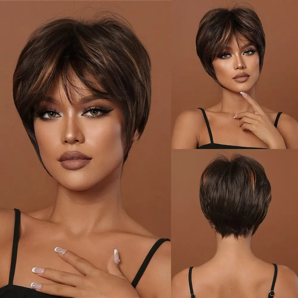 Short Pixie Cut Synthetic Wig With Bangs for Black Women