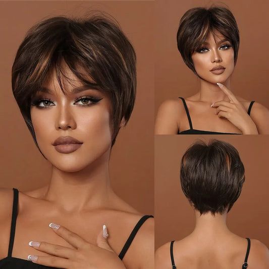 Short Pixie Cut Synthetic Wig With Bangs for Black Women