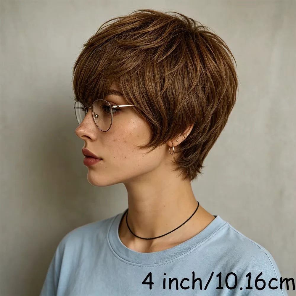 Straight Short Pixie Human Hair Wig With Bangs For Women