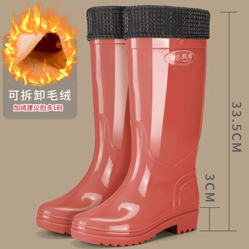 Bright Green Knee High Rain Boots With Antislip Sole for Women