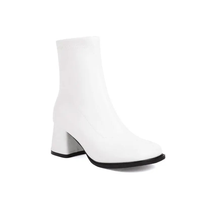 Elegant Warm Block Heel Zip-Up Ankle Boots for Women