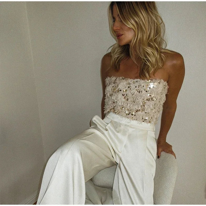 Sequin Corset Top With Faux Fur