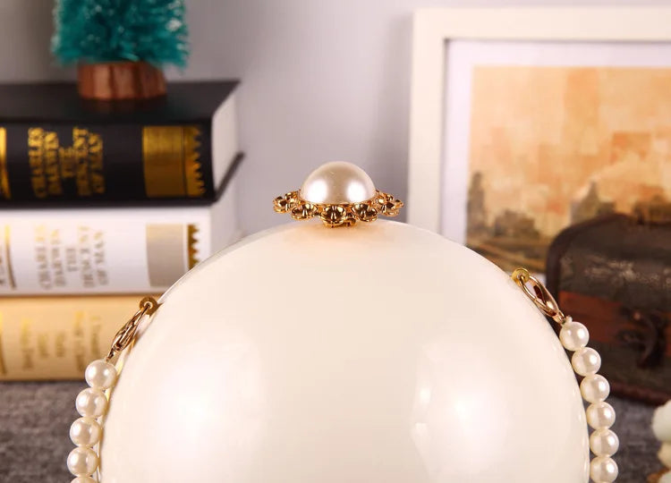 Pearl Embellished Round Acrylic Clutch Bag for Women