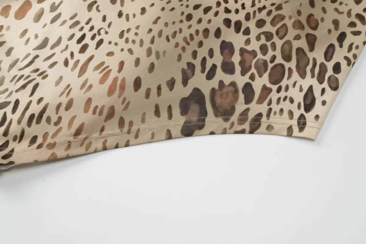 Halter Neck Leopard Print Backless Maxi Dress for Women