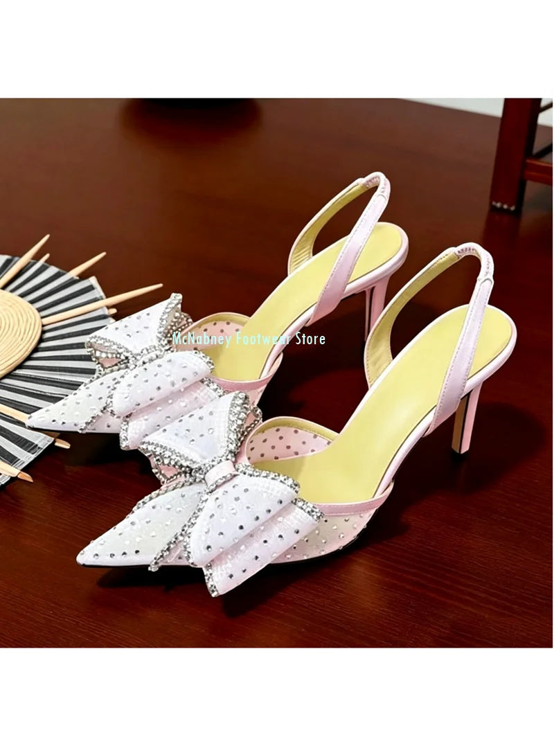 Rhinestone Embellished Mesh Fabric Stilettos for Women