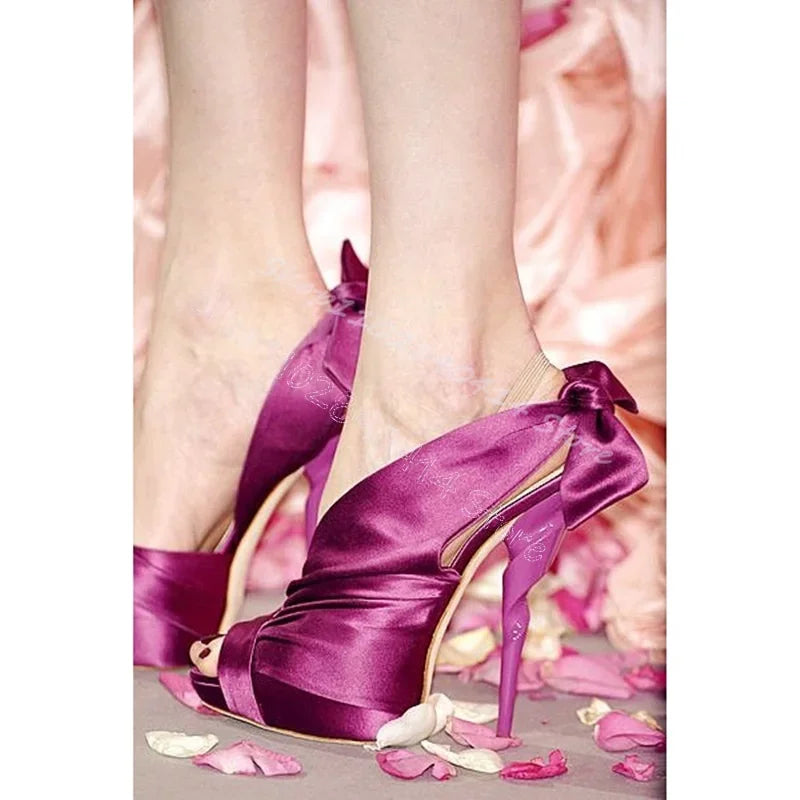 Green Pleated Bow Knot Peep Toe Slip On Sandals For Women