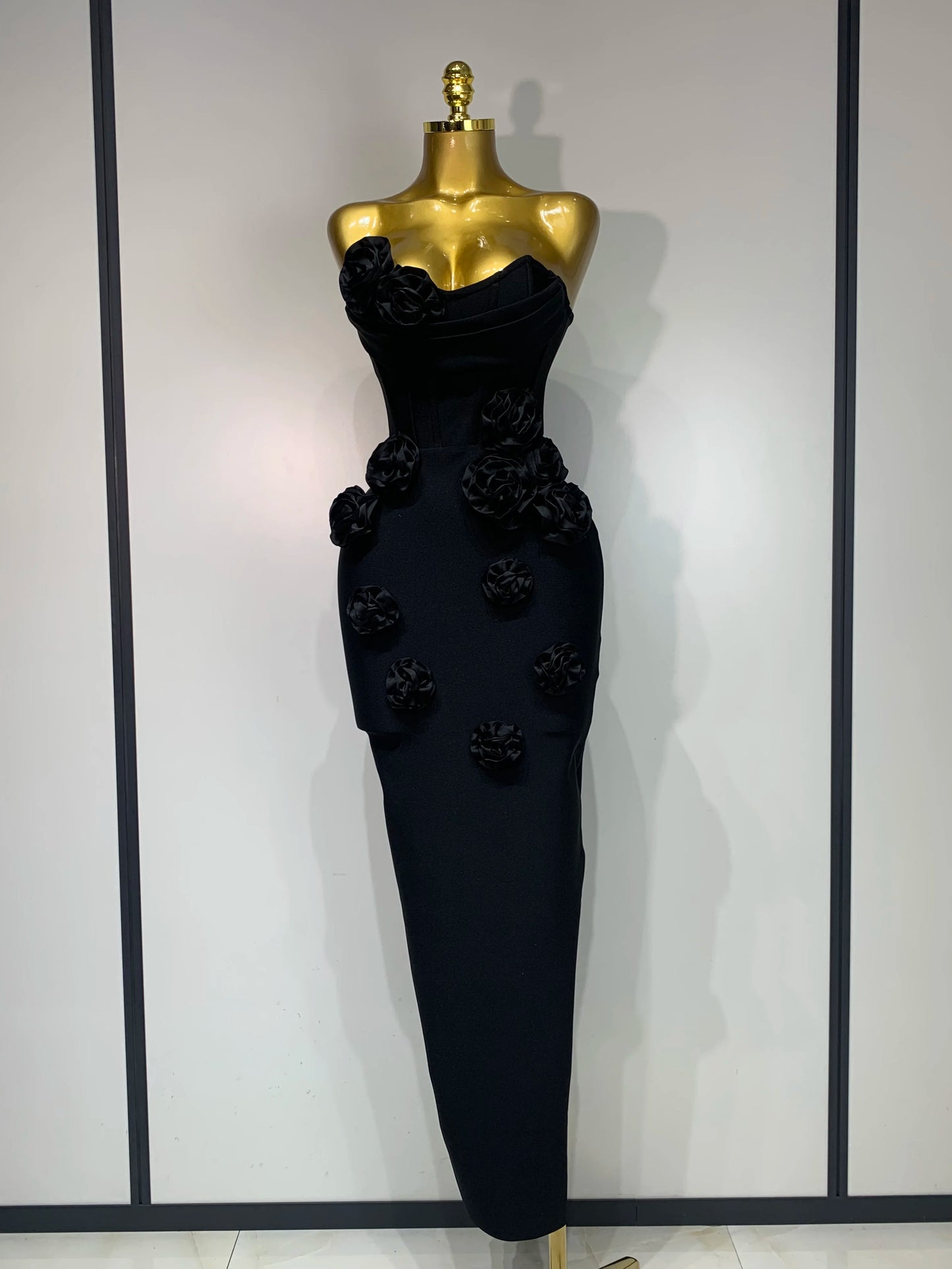 2025 Newest Women Sexy Strapless Backless Red Flower Midi Bandage Dress Celebirty Elegant Evening Club Party Birthday Dresses