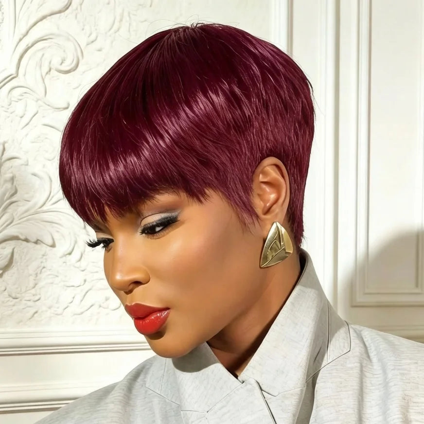 Pixie Cut Human Hair Wig Pi Straight Layered Hair Natural Look Wig Full Machine-Made Wig