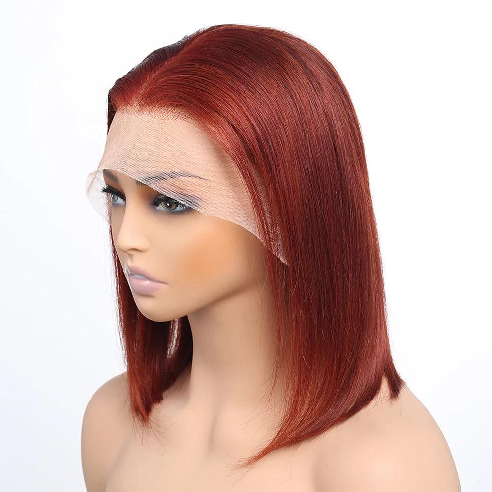Reddish Brown Bob Wig Human Hair Short Straight Brown Bob Lace Front Wigs Human Hair 13X4 Transparent Lace Wigs Colored