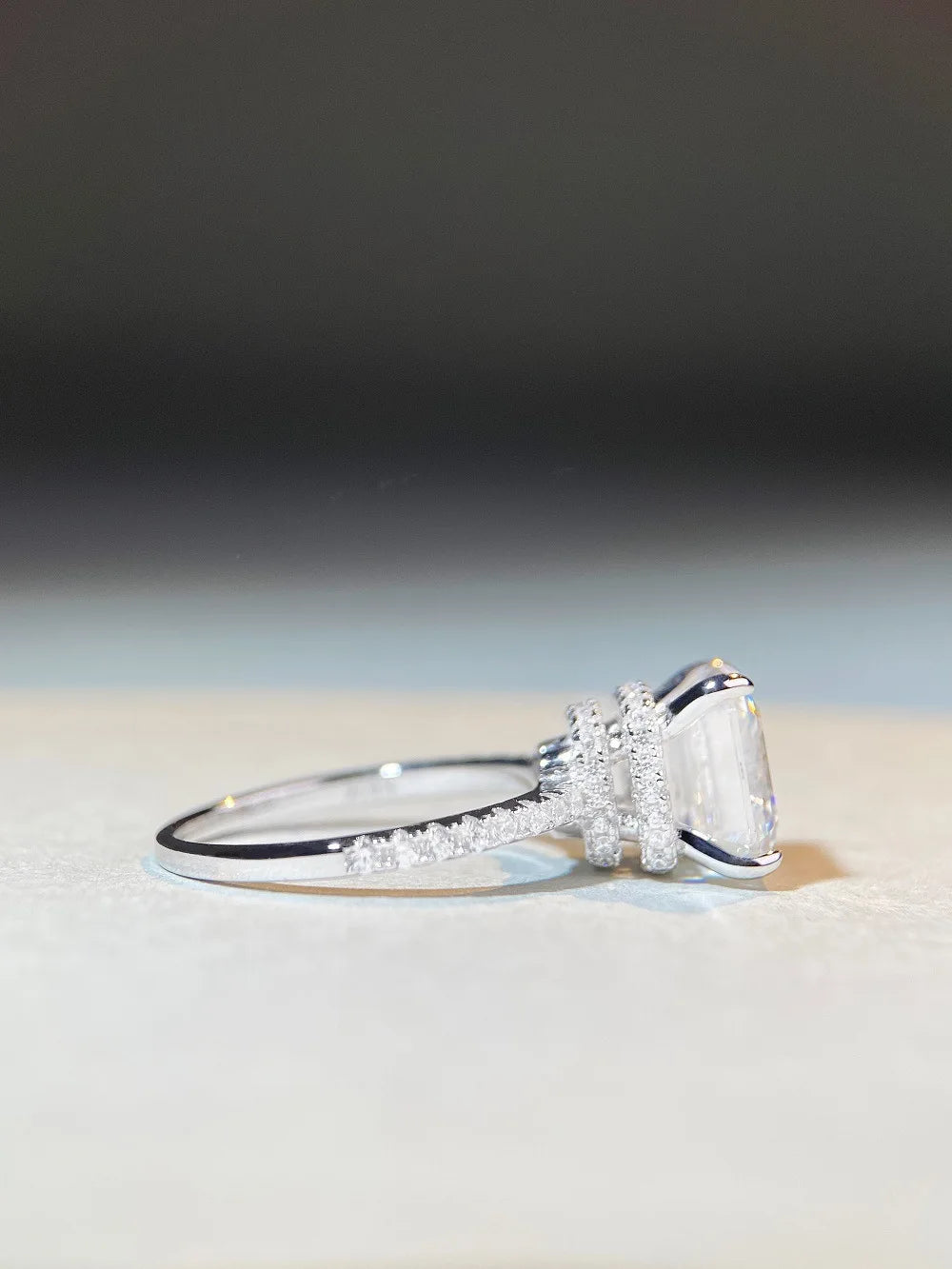 PANSYSEN Luxury 925 Sterling Silver 9*9MM Asscher Cut Real Moissanite Wedding Engagement Ring 18K White Gold Plated Fine Jewelry