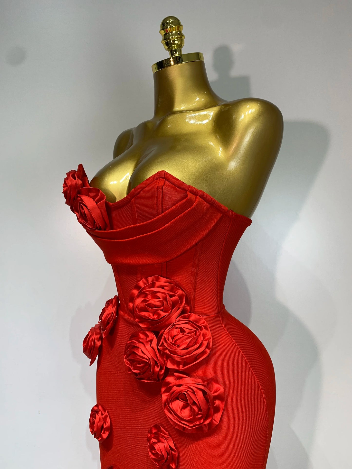 2025 Newest Women Sexy Strapless Backless Red Flower Midi Bandage Dress Celebirty Elegant Evening Club Party Birthday Dresses