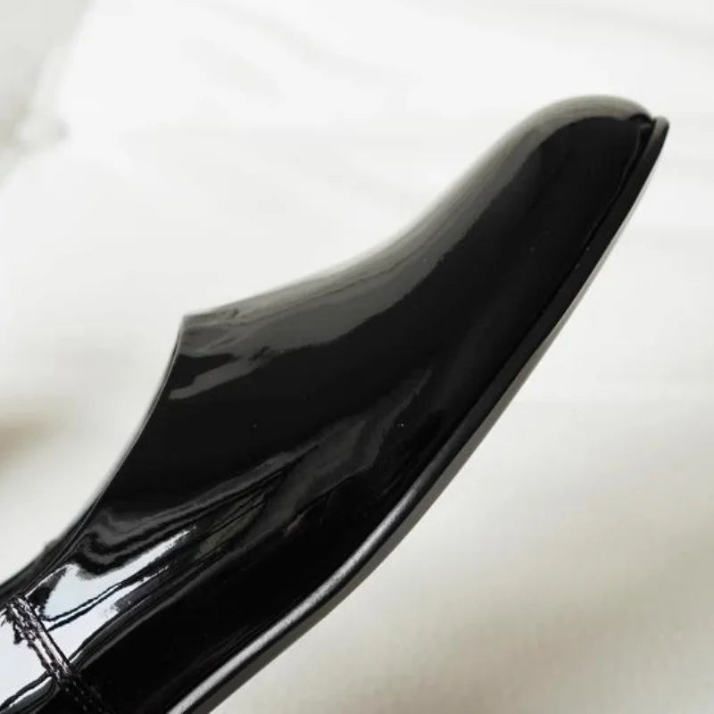 Low Heel Slip On Patent Leather Round Toe Pumps for Women