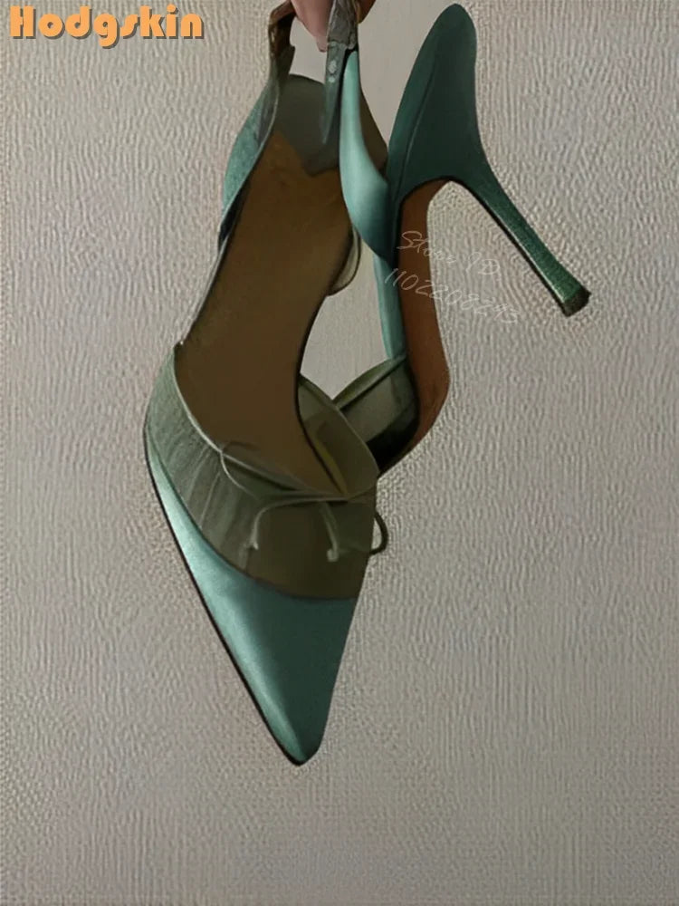 Butterfly Knot Satin Pointed Toe Pumps With Thin Heels for Women