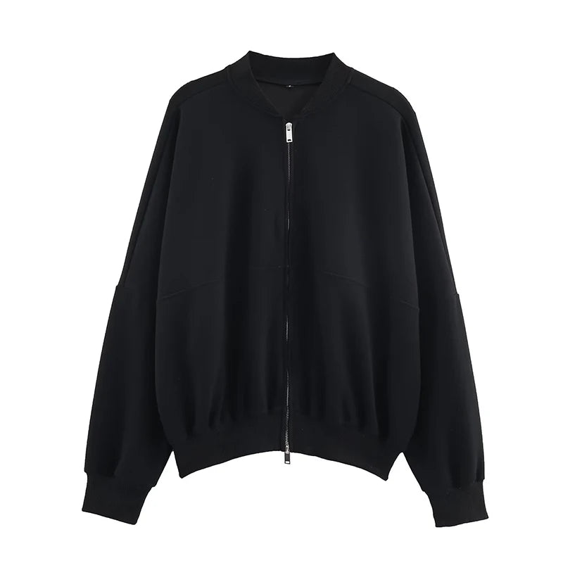 Solid Zip Front Coat and Trousers Two Piece Set for Women Autumn