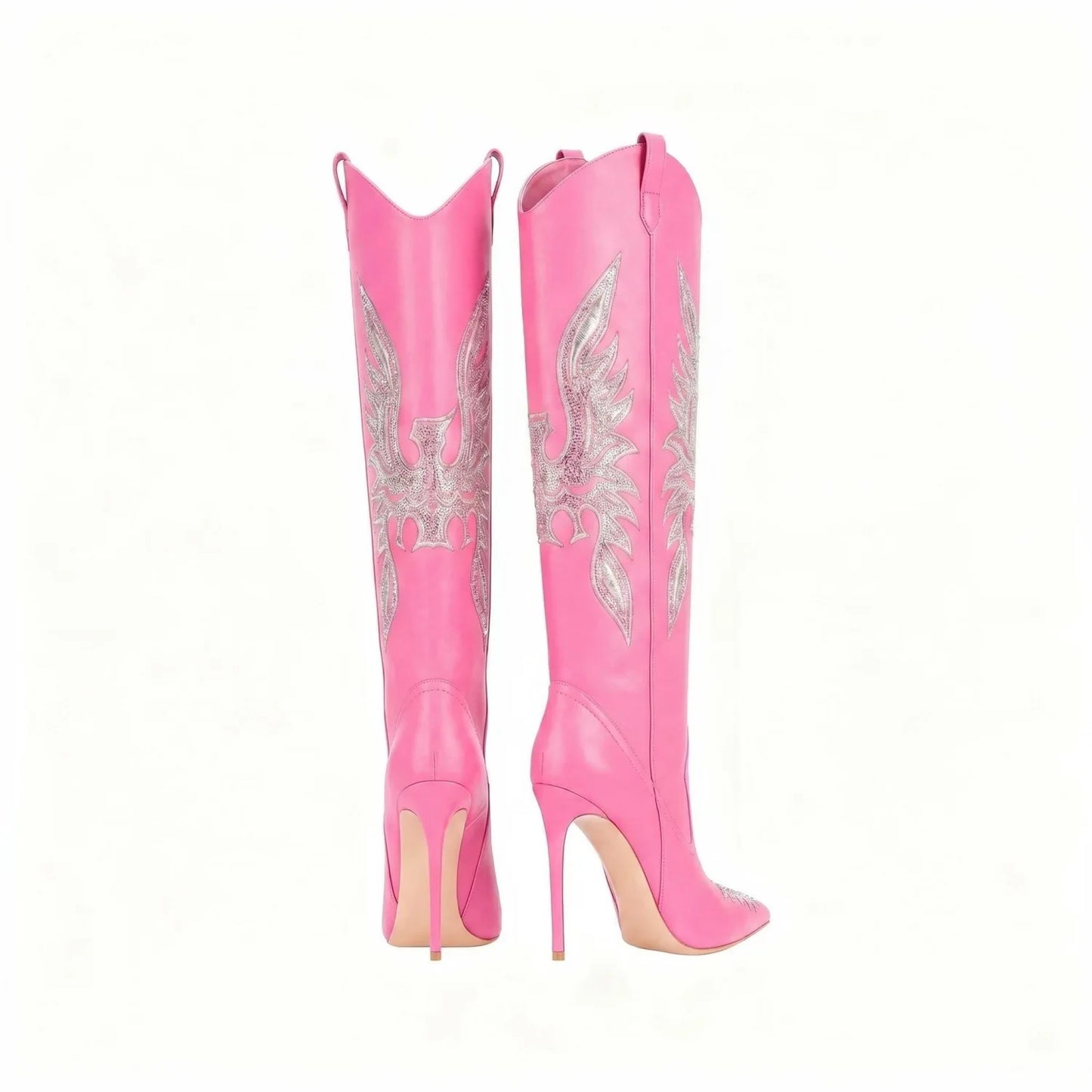 Retro Embroidered Rhinestone Knee High Cowboy Boots for Women