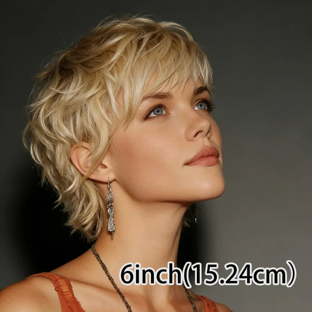 Short Straight Pixie Cut With Bangs Human Hair Wig For Women