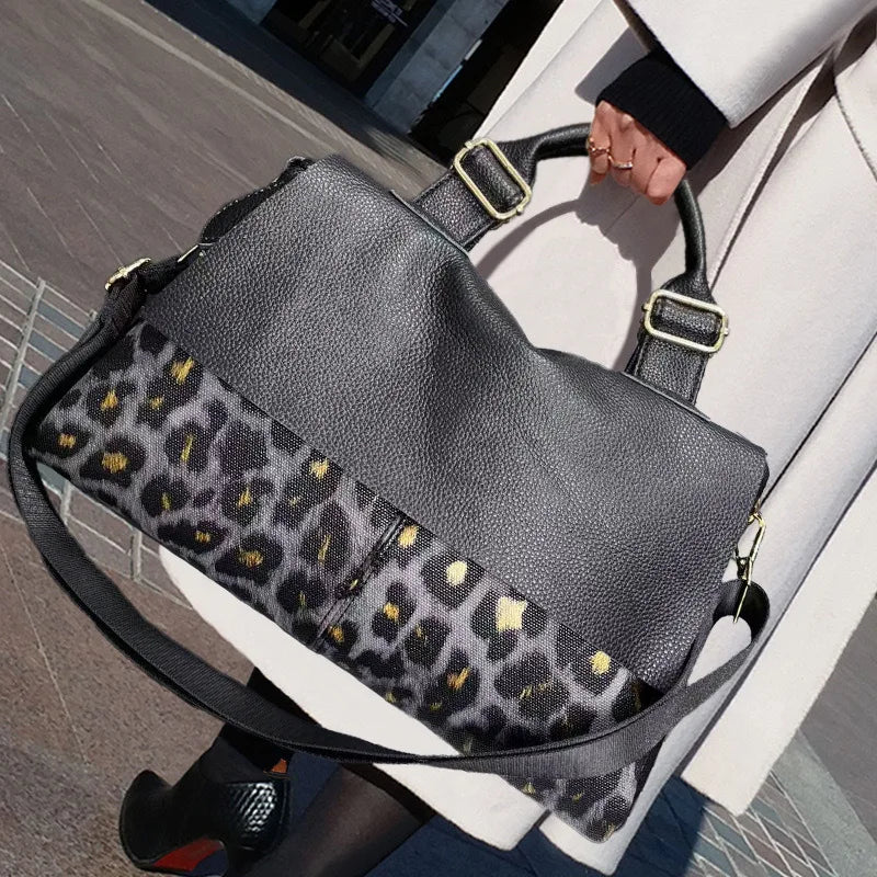 Leopard Print Large Capacity Shoulder Tote Bag for Women