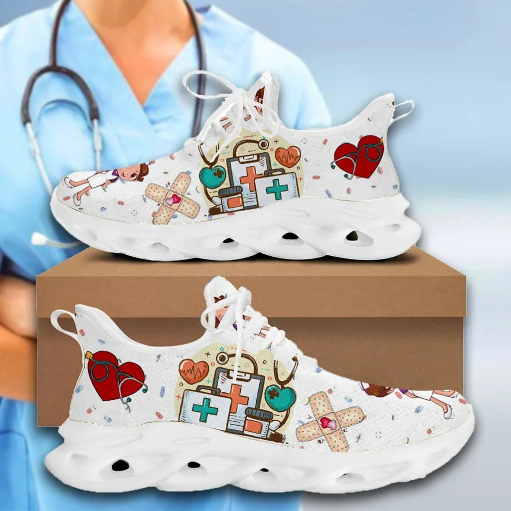 Cute Cartoon Print Lace-Up Nursing Shoes for Women