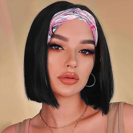 Headband Wigs Human Hair Bob Headband Wigs for Black Women Easy Put On and Go Glueless Wigs Short Straight Wigs Machine Made Wig