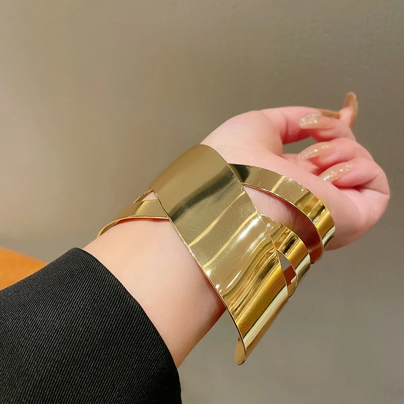 Layered Geometric Metal Cuff Bracelet