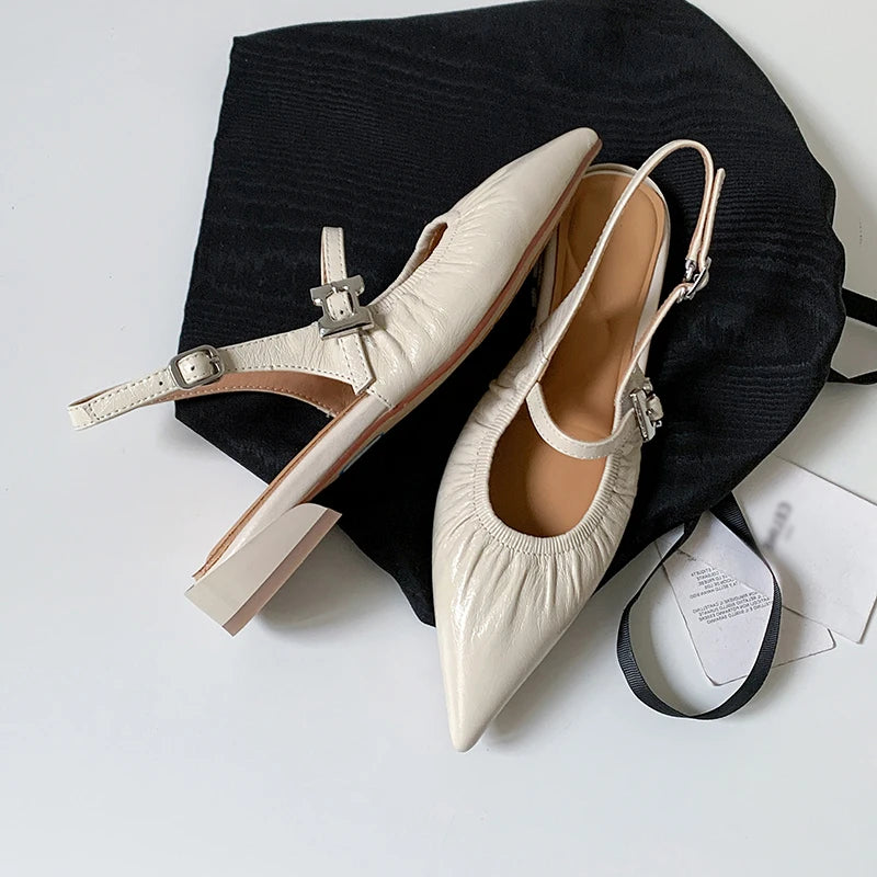 Genuine Leather Pleated Closed Toe Sandals for Women