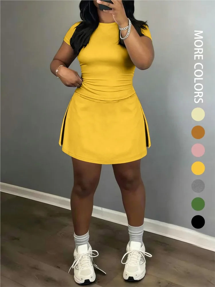 Sporty Short-Sleeve Tee and Culottes Two-Piece Set for Women