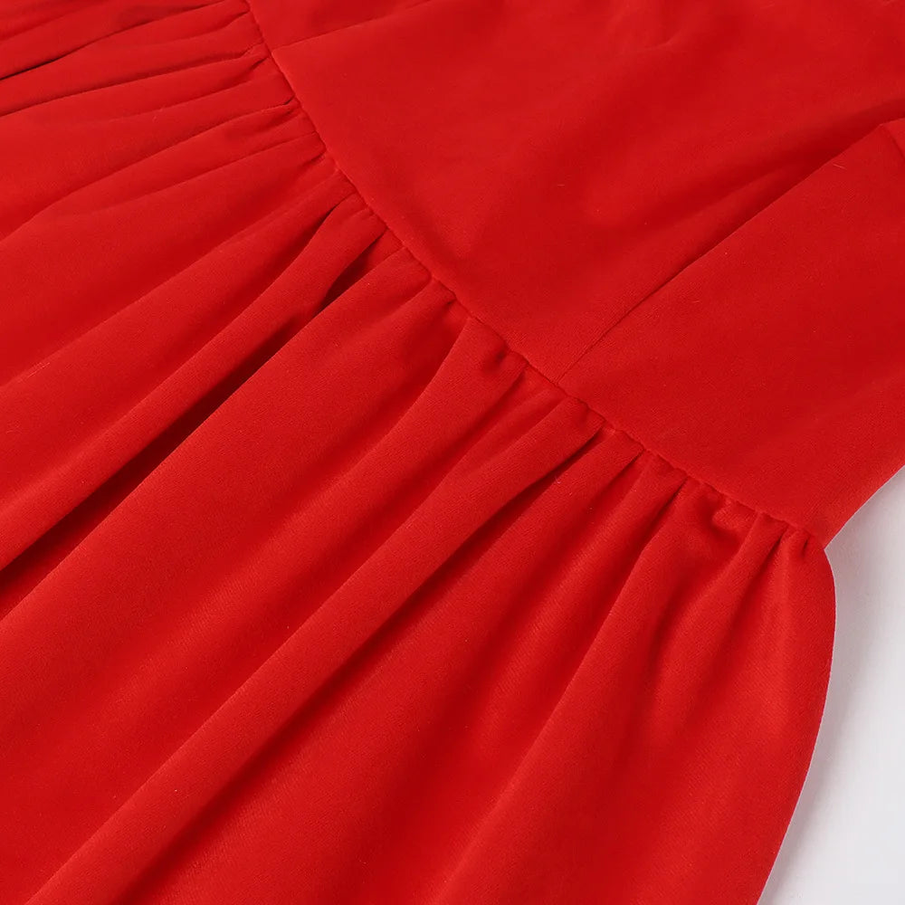 Long Sleeve Red Christmas Santa With Belt Dress for Women