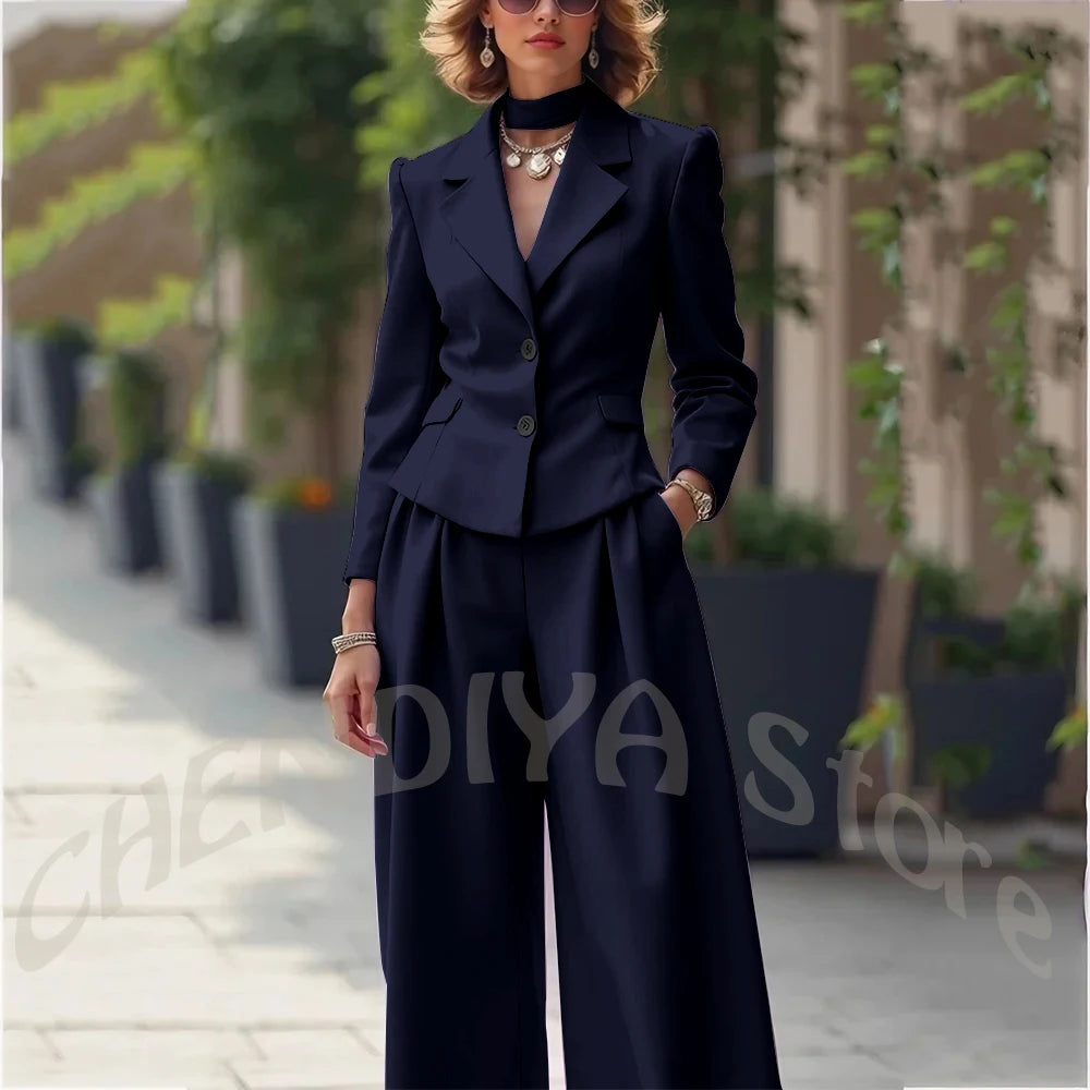 Elegant Notch Lapel Tailored Two Piece Suit Set for Women