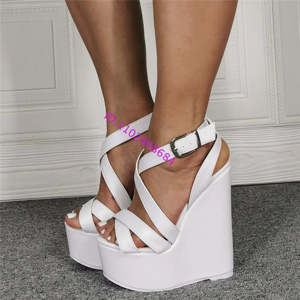 Comfortable Cushioned White Wedge Sandals With Cross Straps For Women