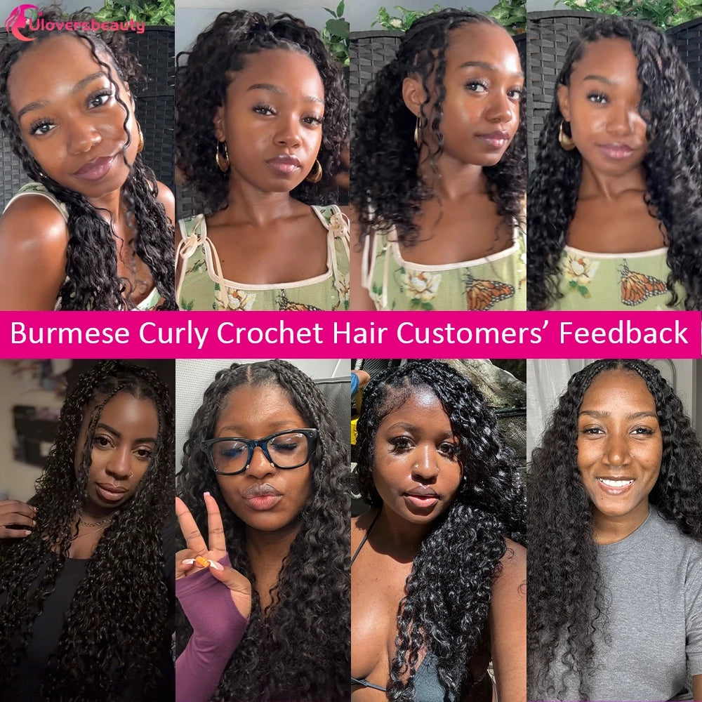 Burmese Curly Crochet Human Hair Extensions for Women