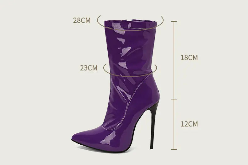 Pointed Toe Patent Leather Stiletto Ankle Boots for Women