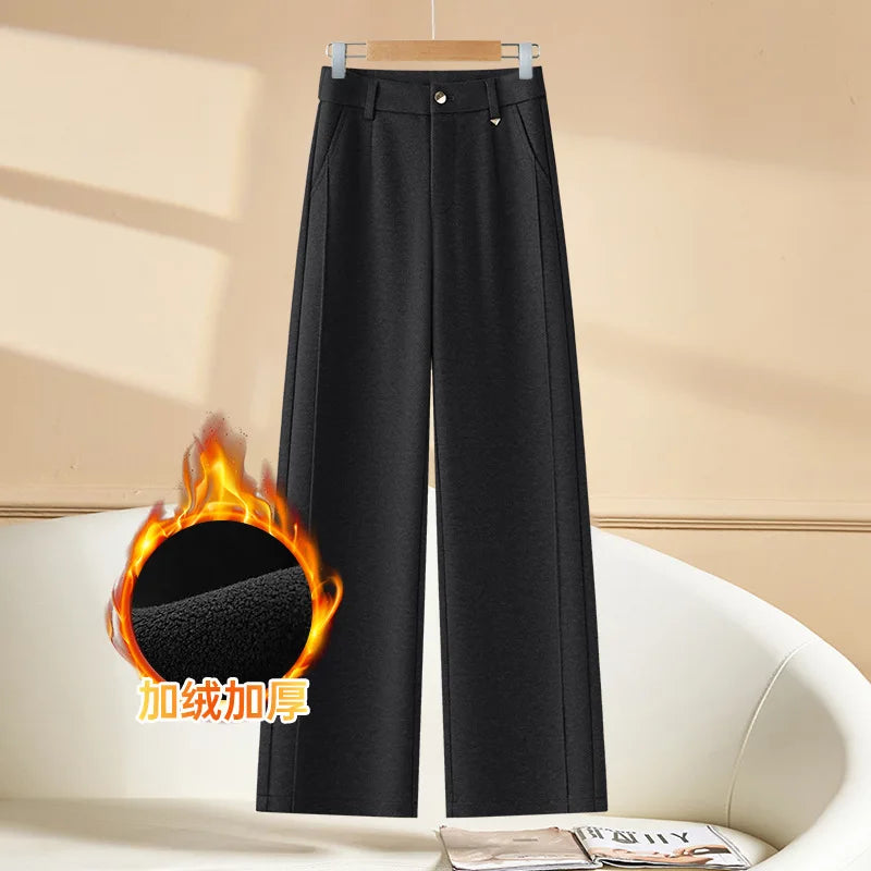 Full Length Textured Woolen Wide Leg Pants For Women