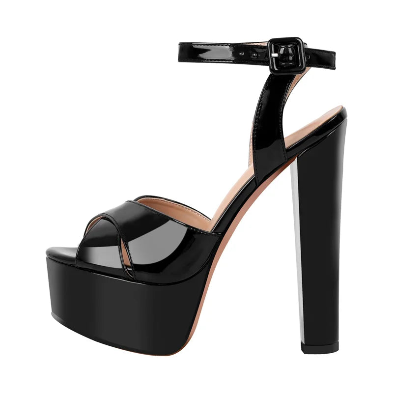 Crisscross Platform Buckle Sandals with Peep Toe for Women