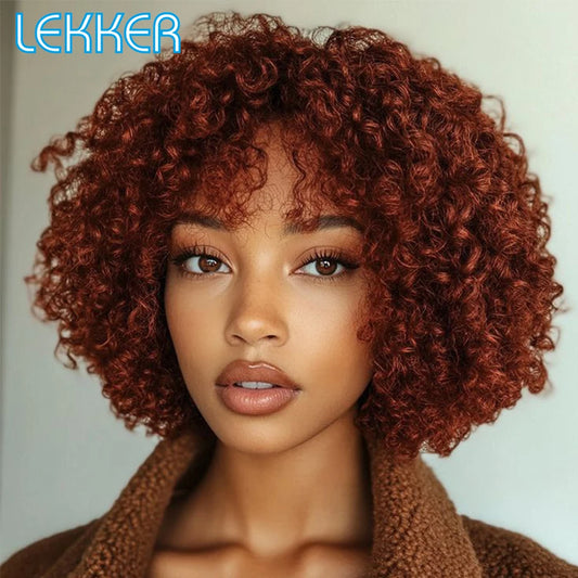 Reddish Brown Kinky Curly Bob Human Hair Wig for Women