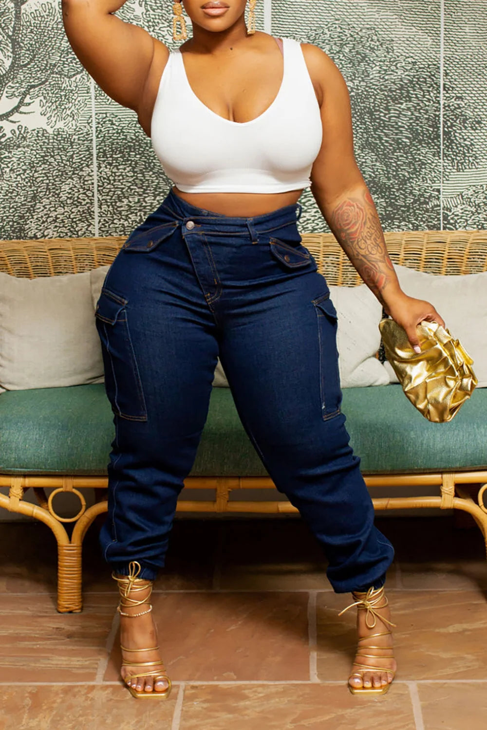 Plus Size All Season High Waist Blue Skinny Jeans for Women