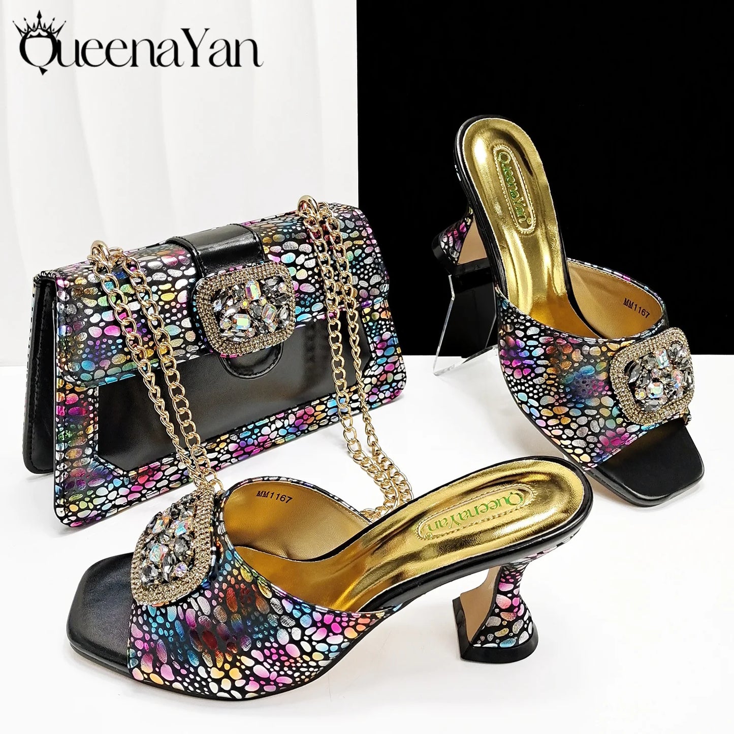 QueenaYan 2025 Fashion Newest Arrival Orange Color Square Toe Women Sandals Shoes Matching Bag Set for Ladies Wedding Party Pump