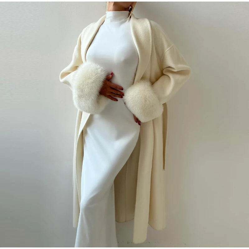 Elegant Longline Turn Down Collar Winter Coat for Women