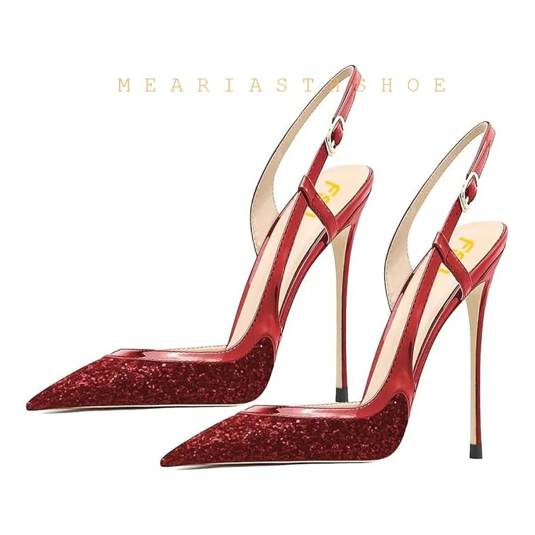 Black Lace Mesh Pointed Toe Side Open Slim High Heel Sandals For Women