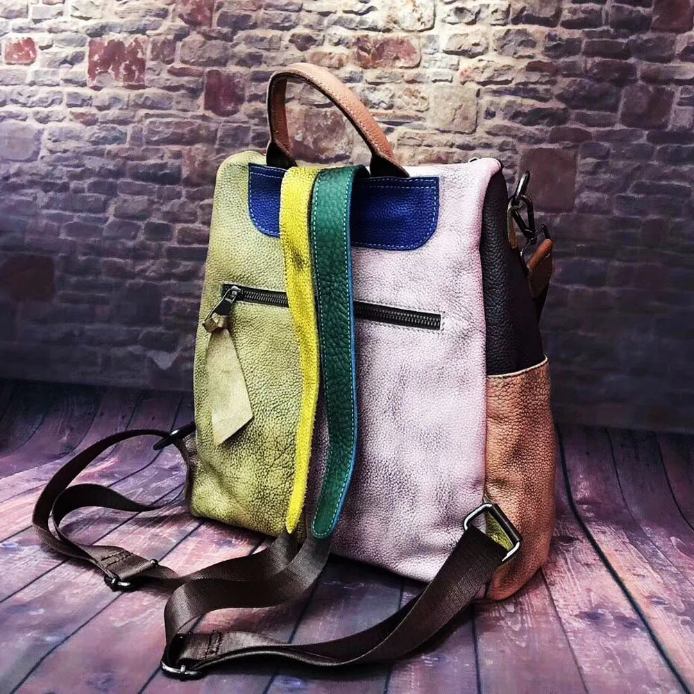 ABQP New Women's Backpack Luxury Brand Genuine Leather Handmade Color Women's Backpack Large Capacity Travel Leisure Backpack